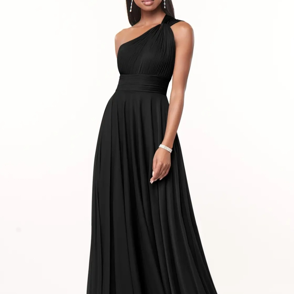 Azazie Black Asymmetrical One-Shoulder Gown